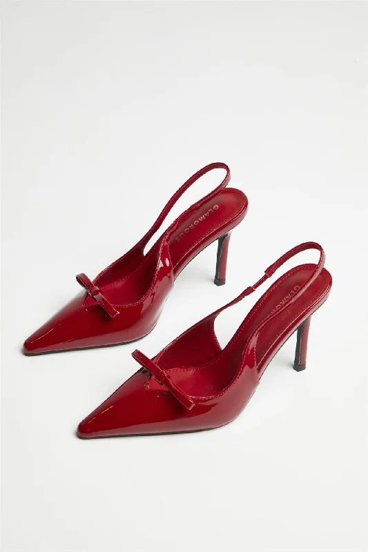 Cherry-Red Bow Slingback-Heels